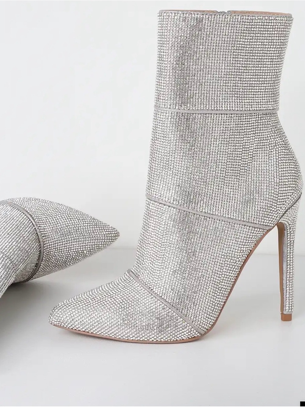 Steve Madden Winona Silver Rhinestone Stiletto Ankle Boots - Women
